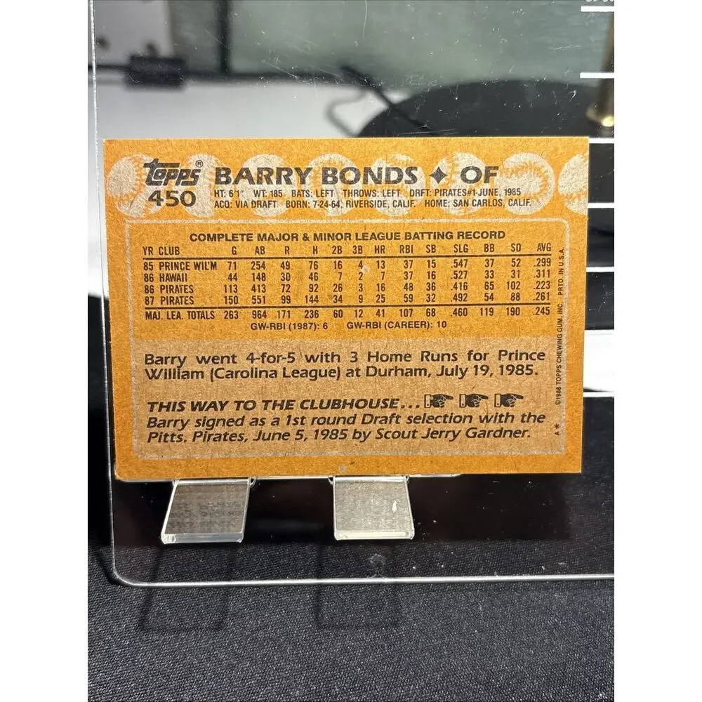 4 Baseball Cards Barry Bonds Rookie Lot Topps, Fleer, Toys R Us Mint